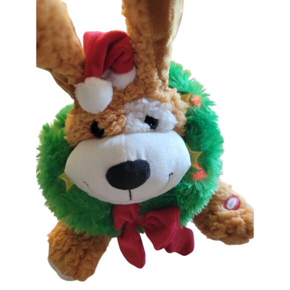 Goffa Plush Animated Puppy Dog Christmas Wiggles Light Up Wreath 10" - Picture 2 of 10